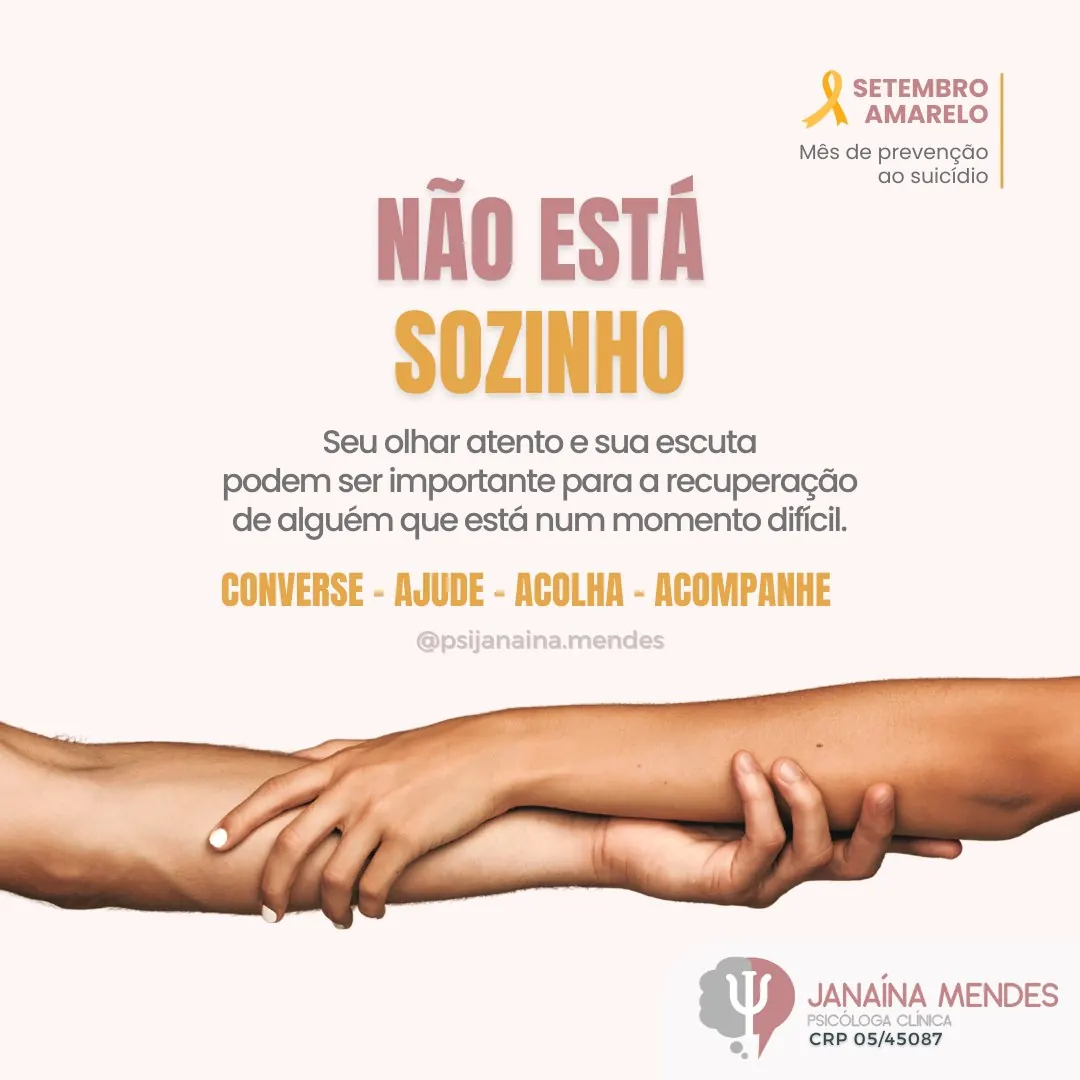 Slide 1 de 2: Suicídio: seu olhar atento e sua escuta são importantes