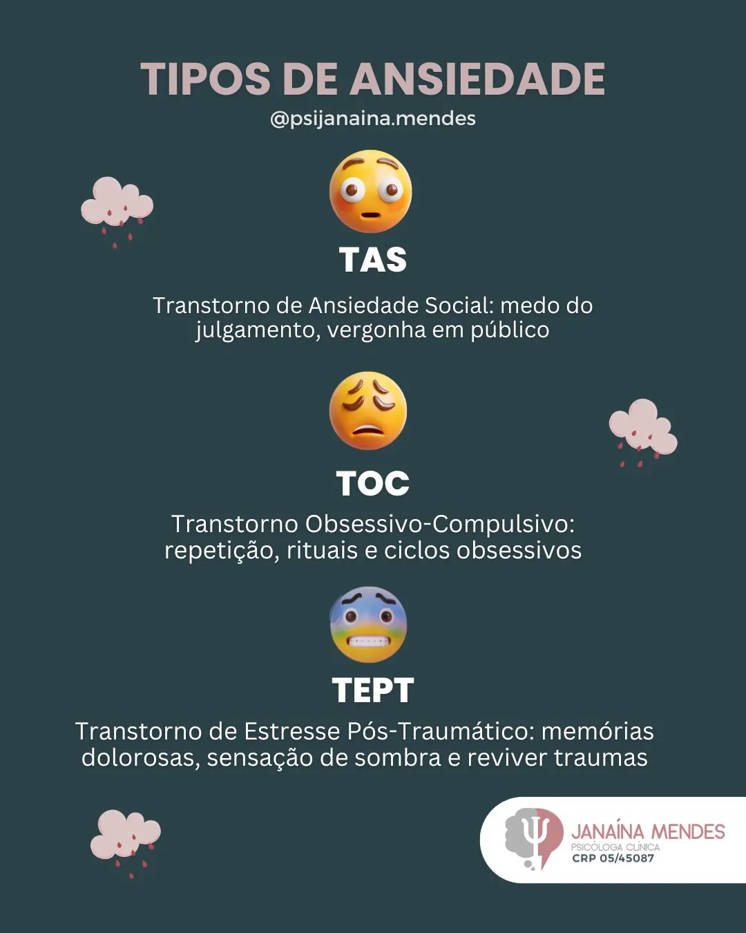 Slide 2 de 2: Tipos de ansiedade: TAG, pânico, fobias, TOC e mais